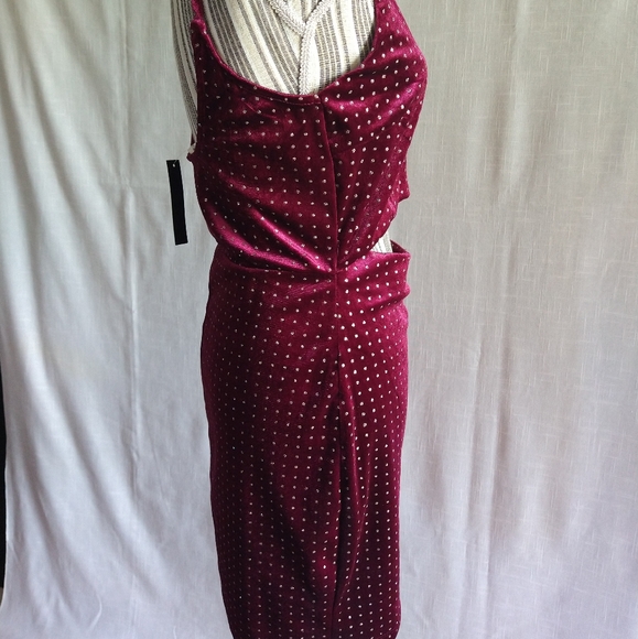 Sparkly Velvet Burgundy Gold Strappy Mini Dress Cutout Size Large - Picture 7 of 16